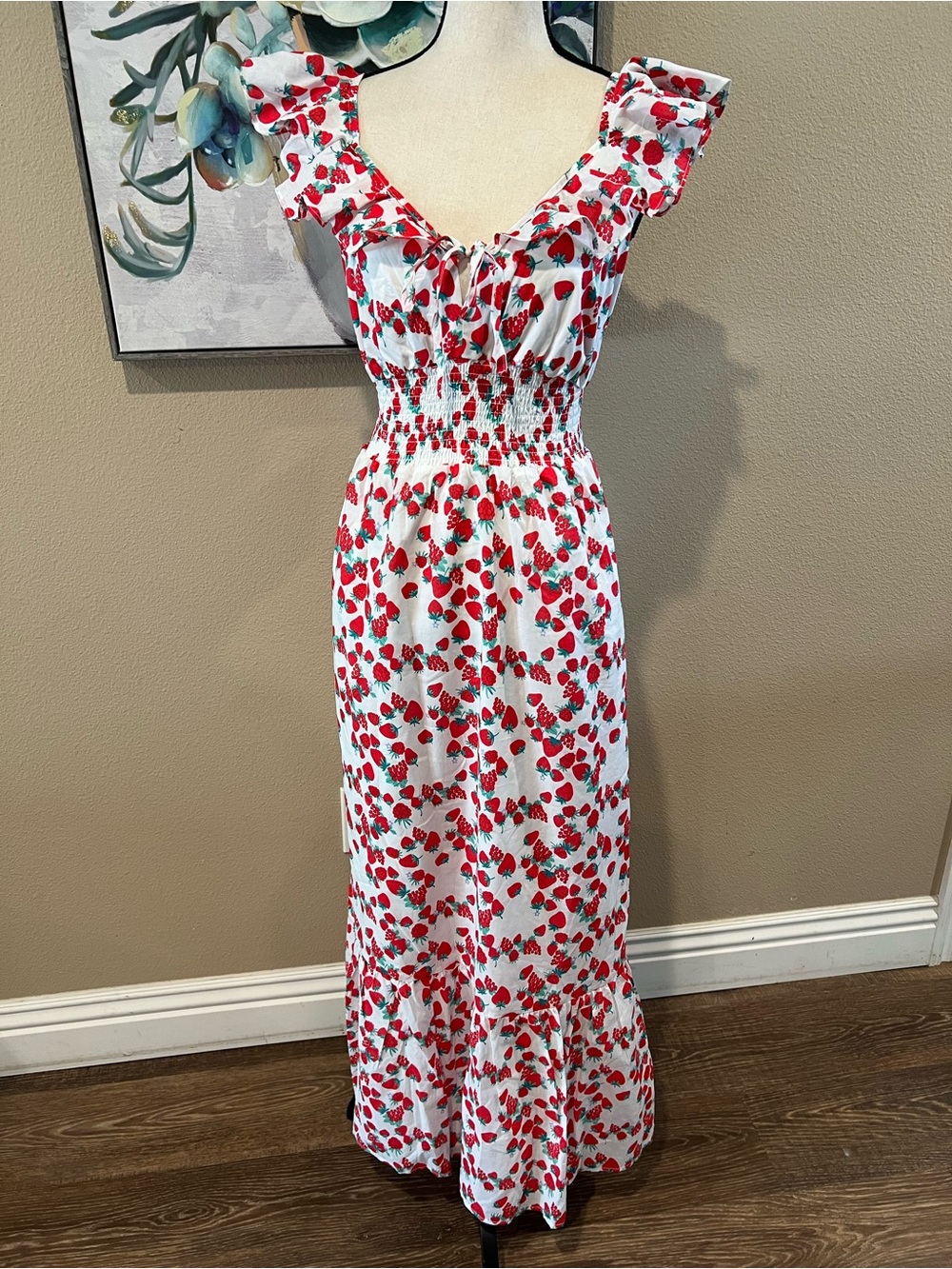 Betsey Johnson White Maxi Dress with Red Strawberry Print - Picture 2 of 11